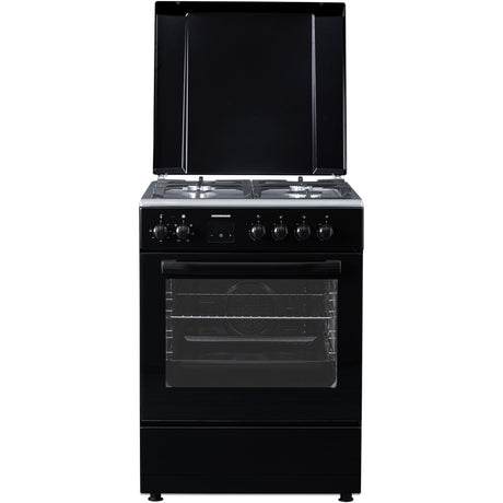 Heinner Gas Cooker HFSC-S66FDCC-IBK – 60 cm – 4 cooking zones – oven with 6 functions and grill – black – product photo