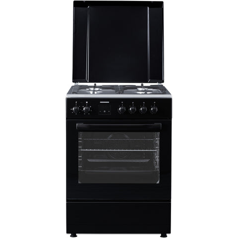 Heinner gasfornuis HFSC-S66FDCC-IBK – 50 cm – 4 zones – oven met 6 functies en grill – zwart – productfoto