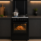 Cuisinière à gaz Heinner HFSC-S66FDCC-IBK – 50 cm – 4 zones de cuisson – four avec 6 fonctions et gril – noir