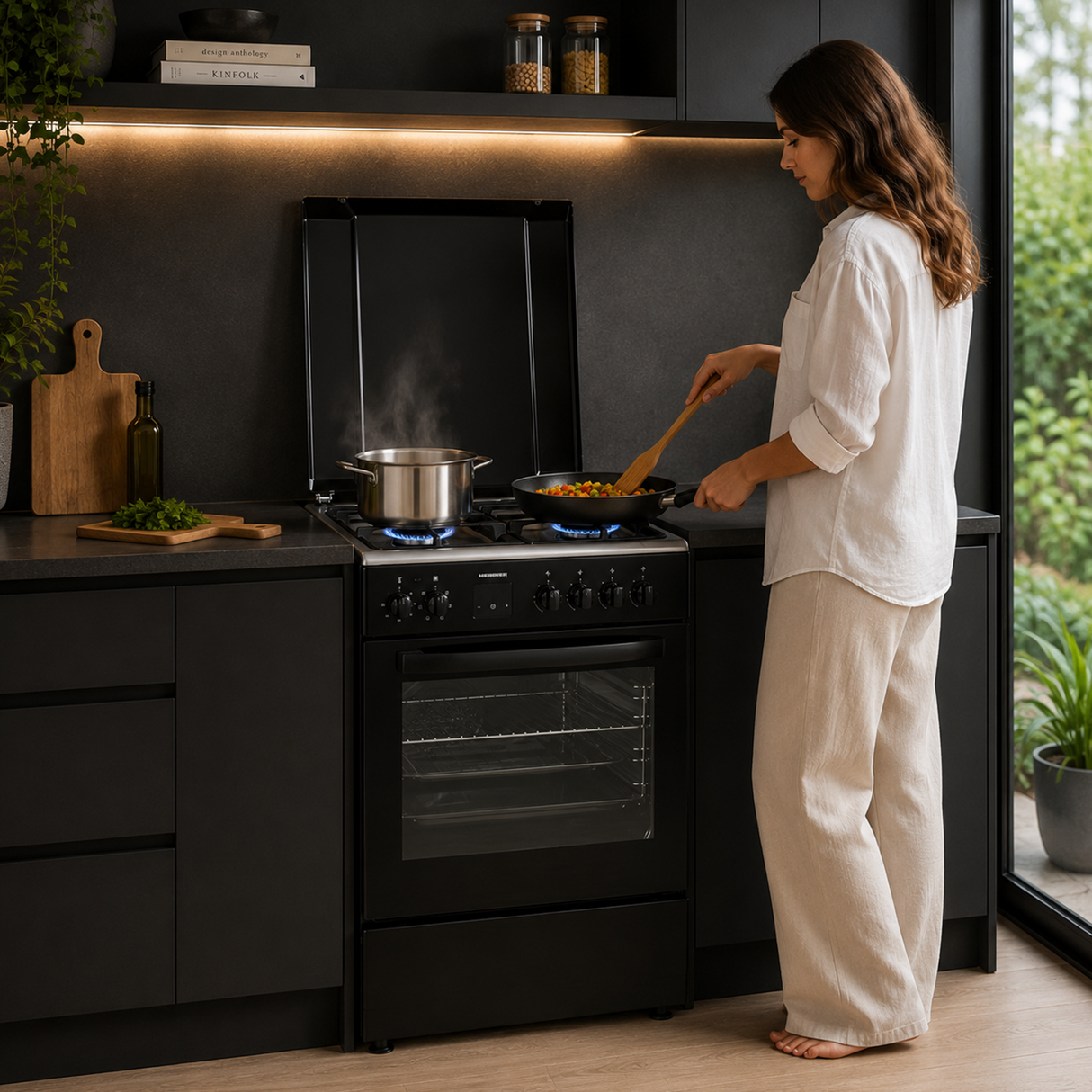 Cuisinière à gaz Heinner HFSC-S66FDCC-IBK – 50 cm – 4 zones de cuisson – four avec 6 fonctions et gril – noir