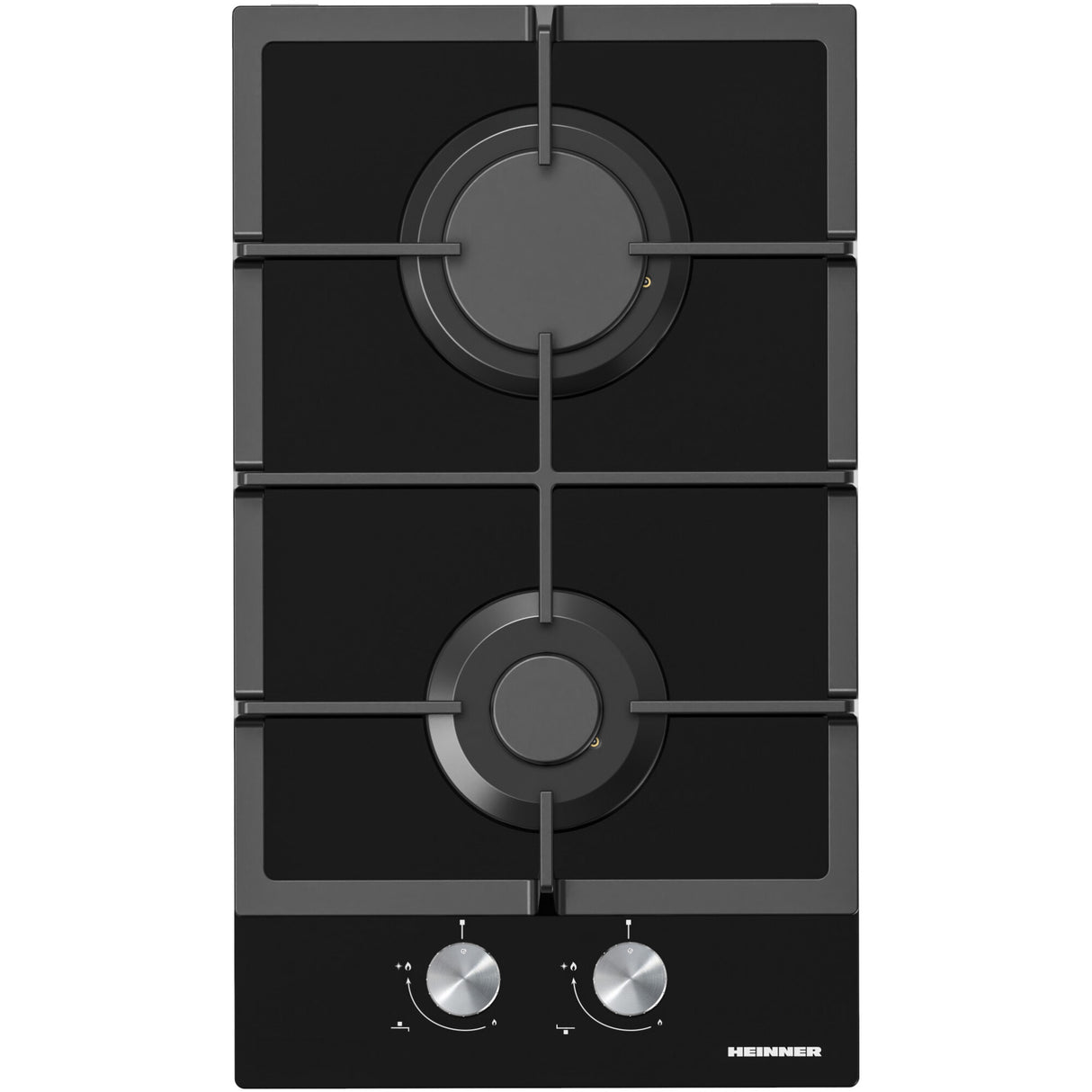 Table de cuisson au gaz Heinner HBH-M302FGBK – 30 cm – 2 brûleurs – grilles en fonte – noir
