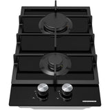 Table de cuisson au gaz Heinner HBH-M302FGBK – 30 cm – 2 brûleurs – grilles en fonte – noir