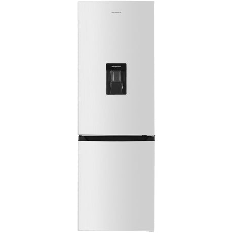 Heinner wit koel-vriescombinatie met waterdispenser, frontaanzicht met zwarte greepbalk