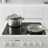 Cuisinière vitrocéramique Heinner HFSC-S56E4VWH – 50 cm – 4 zones de cuisson – four électrique avec gril et ventilation – classe énergétique A – blanc