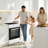 Cuisinière vitrocéramique Heinner HFSC-S56E4VWH – 50 cm – 4 zones de cuisson – four électrique avec gril et ventilation – classe énergétique A – blanc