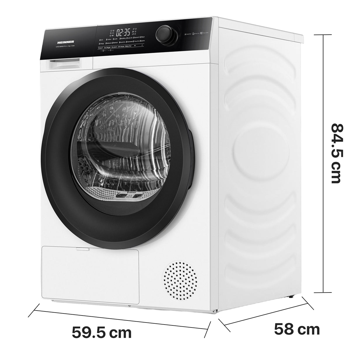 Sèche-linge à pompe à chaleur Heinner HHPD-HMK80IVFC – 8 kg – classe énergétique C – blanc