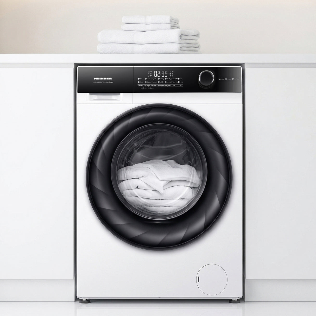 Sèche-linge à pompe à chaleur Heinner HHPD-HMK80IVFC – 8 kg – classe énergétique C – blanc