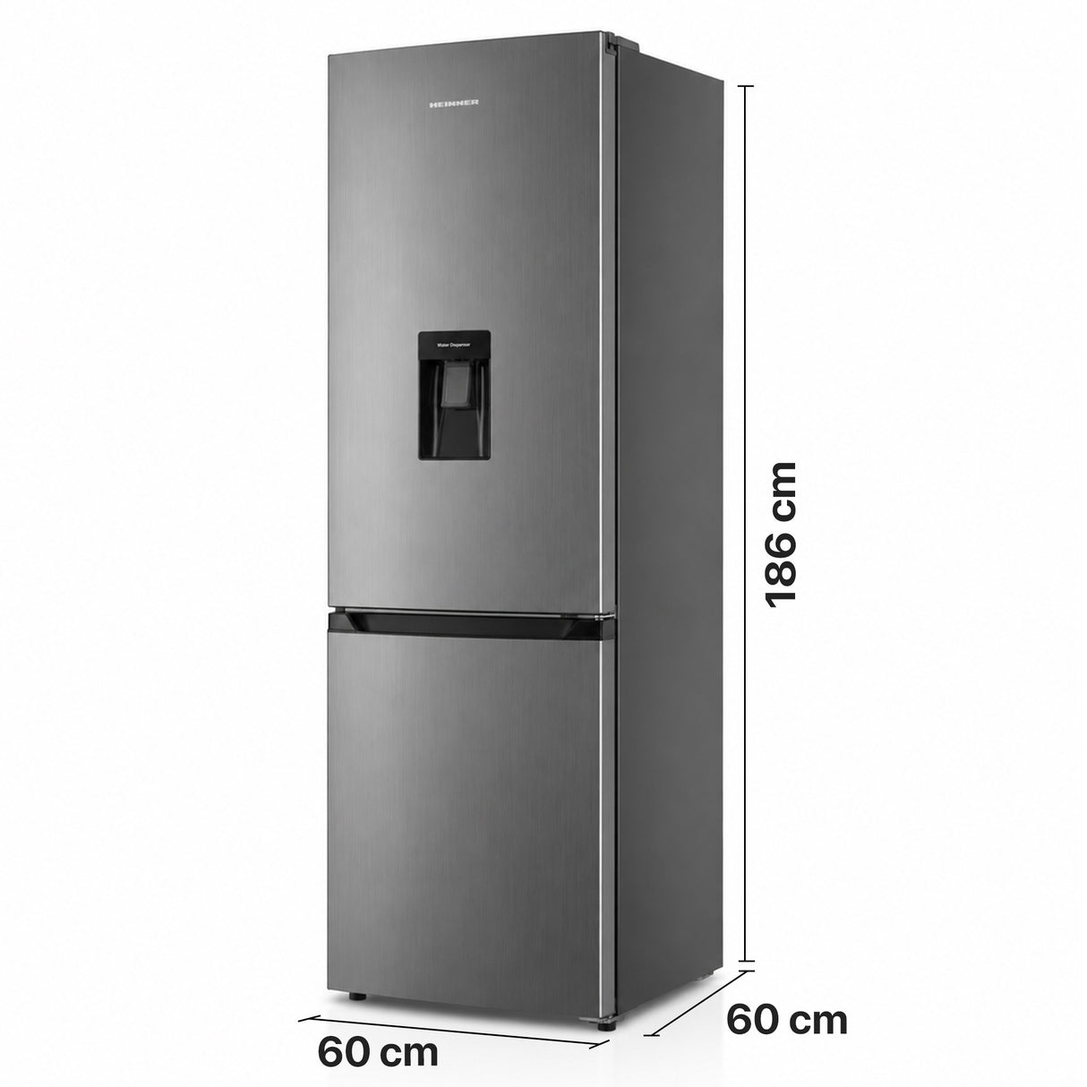 Frigo congélateur Heinner HCNF-HM291INVXWDE – 291 L – No Frost – Inverter – Distributeur d’eau – inox – 5 ans de garantie