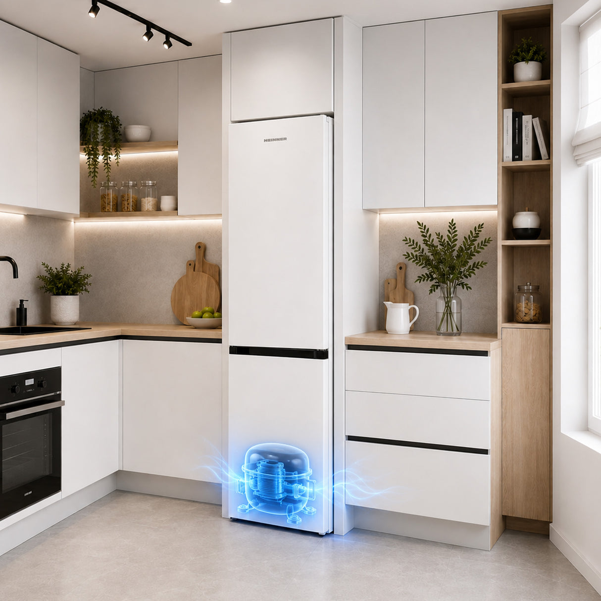 Frigo congélateur Heinner HCNF-HM326INVE – 326 L – No Frost – Super Freezing – porte réversible – blanc – classe énergétique E