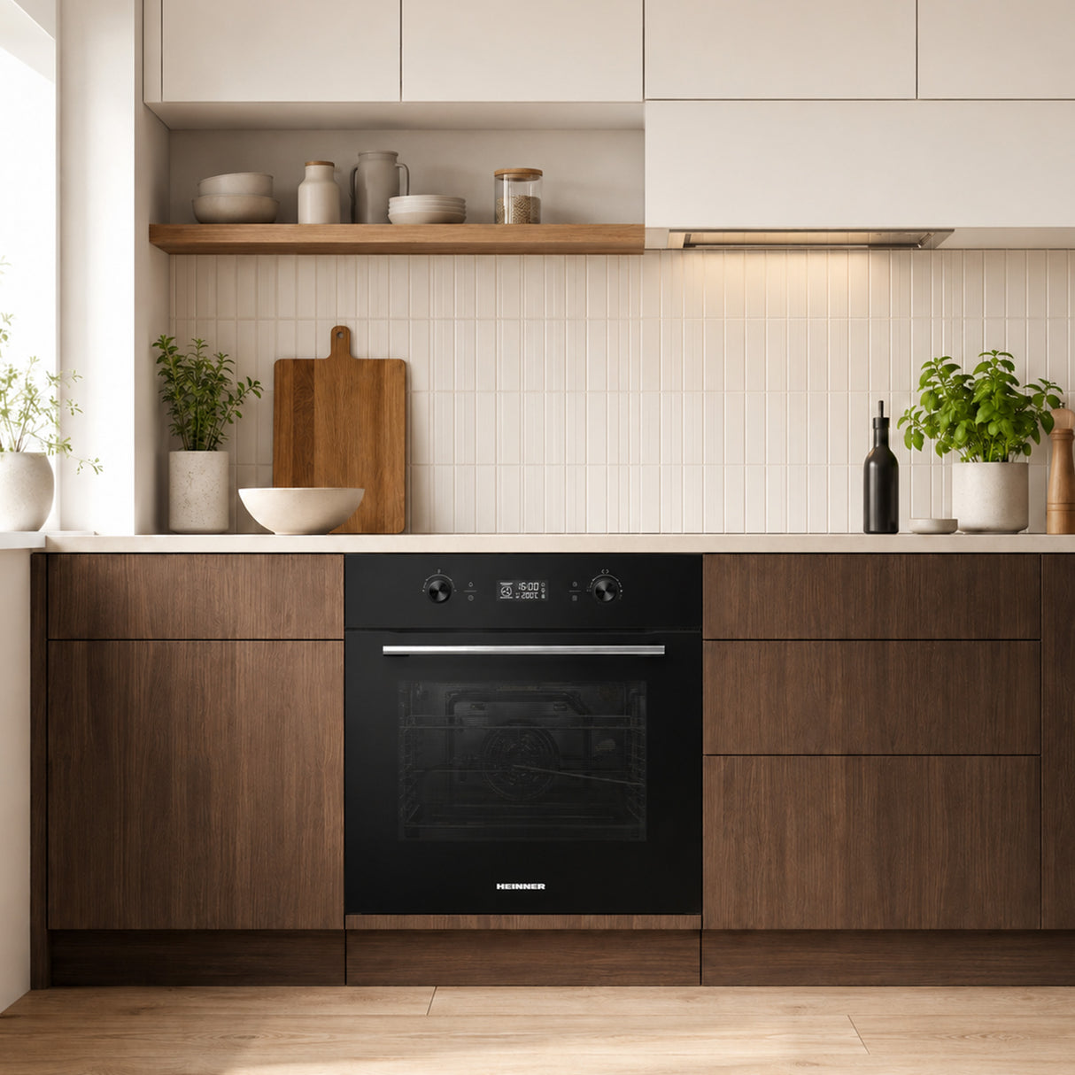 Four encastrable Heinner HBO-M7010GCDRP-GBK – 70 L – autonettoyage pyrolytique – chaleur tournante, gril, fermentation – écran tactile – classe énergétique A – verre noir – 5 ans de garantie