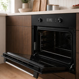 Four encastrable Heinner HBO-M7010GCDRP-GBK – 70 L – autonettoyage pyrolytique – chaleur tournante, gril, fermentation – écran tactile – classe énergétique A – verre noir – 5 ans de garantie