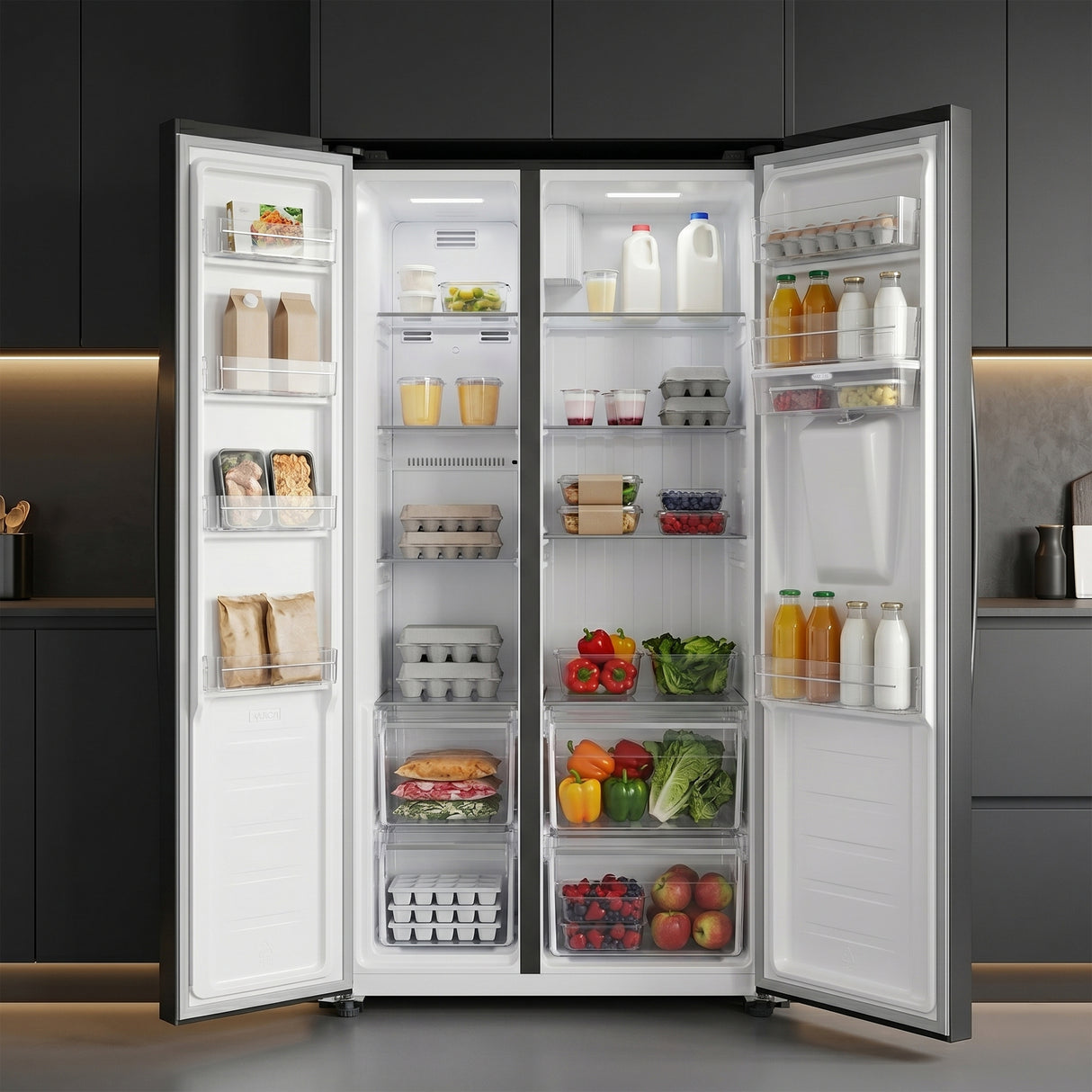 Frigo américain avec distributeur d’eau Heinner HSBS-HM439NFINVDGWDE++ – 439 L – No Frost – Anthracite