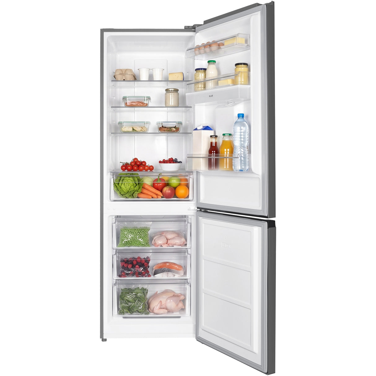 Frigo congélateur Heinner HCNF-HM291INVXWDD – 291 L – Total No Frost – compresseur inverter – Classe énergétique D – Thermostat réglable – Éclairage LED – inox – 185 cm – 5 ans de garantie