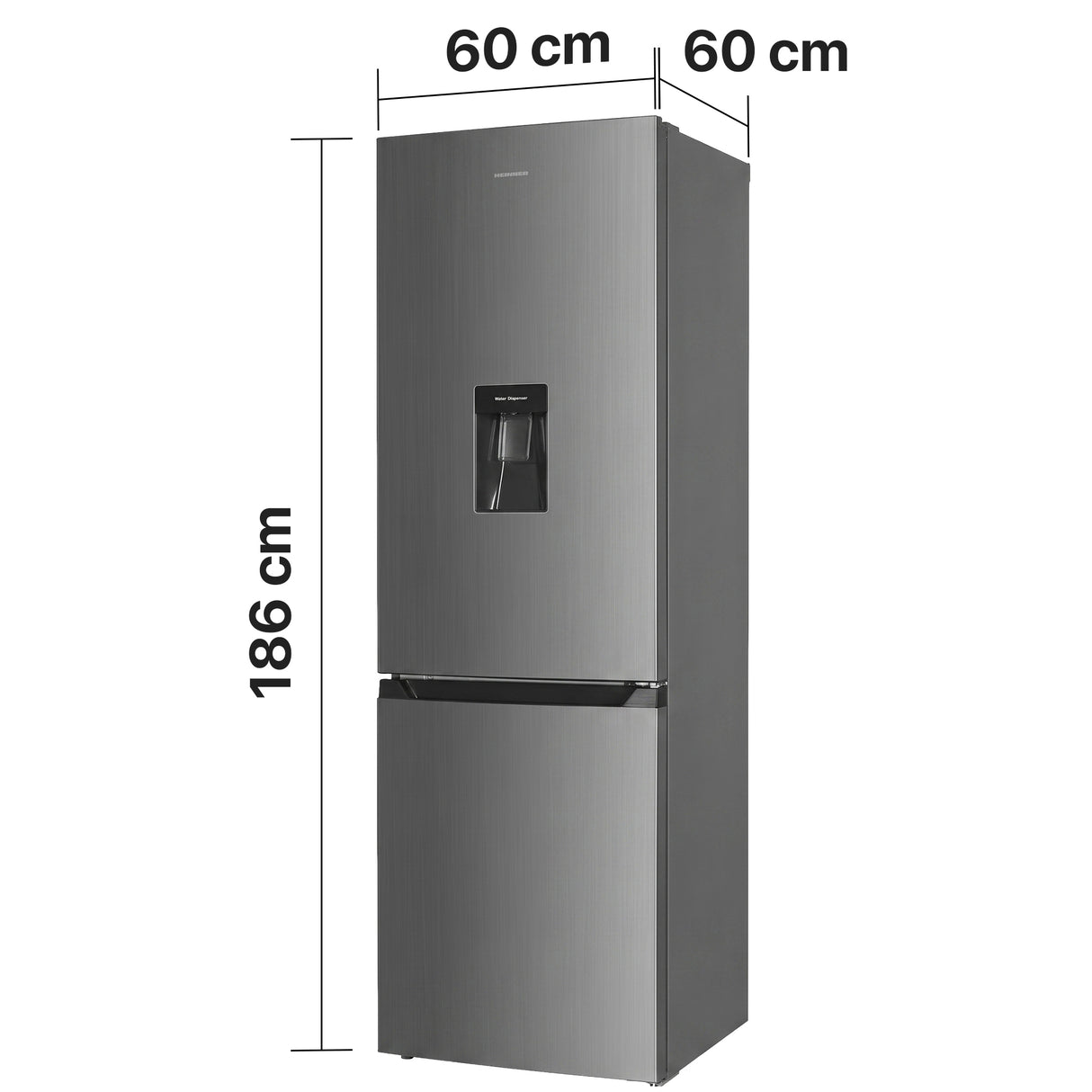 Frigo congélateur Heinner HCNF-HM291INVXWDD – 291 L – Total No Frost – compresseur inverter – Classe énergétique D – Thermostat réglable – Éclairage LED – inox – 185 cm – 5 ans de garantie