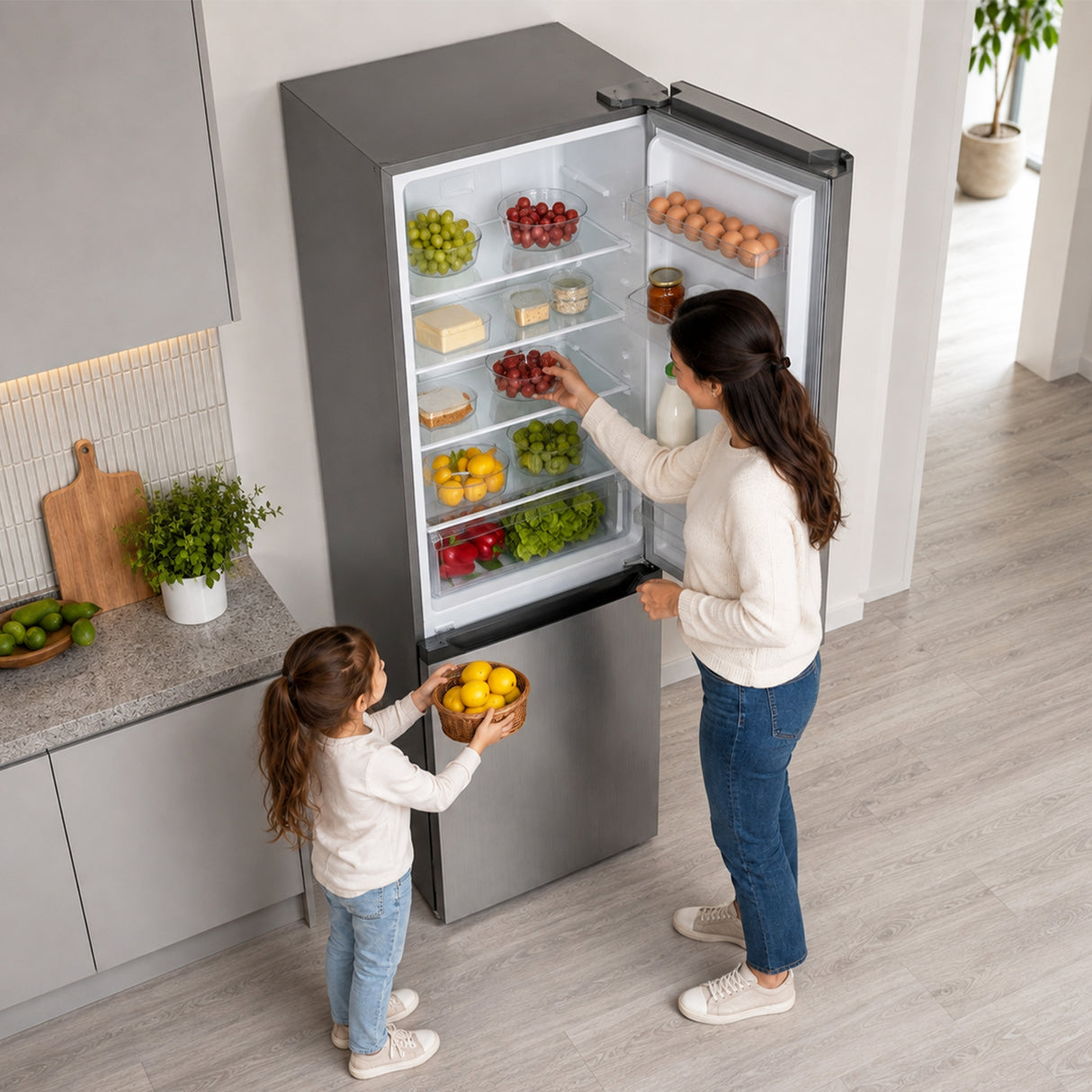 Frigo congélateur Heinner HCNF-HM291INVXWDD – 291 L – Total No Frost – compresseur inverter – Classe énergétique D – Thermostat réglable – Éclairage LED – inox – 185 cm – 5 ans de garantie