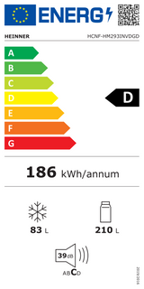 EU-energielabel Heinner HCNF-HM293INVDGD, energieklasse D