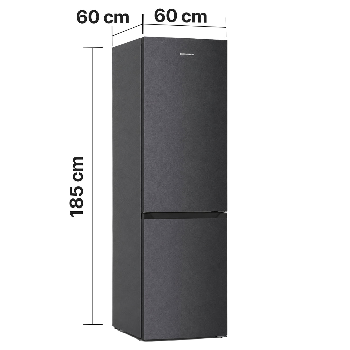 Afmetingen Heinner HCNF-HM293INVDGD: 60 cm breed en 185 cm hoog
