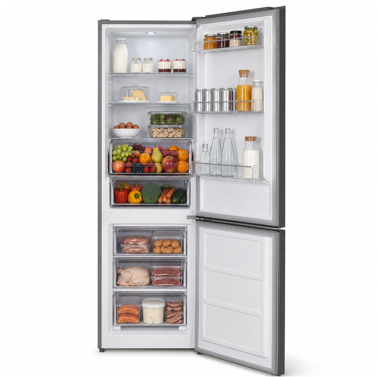 Heinner HC-HM313XWDE++ Koel-vriescombinatie met Waterdispenser – 313 L – Energieklasse E – Elektronische Bediening met Instelbare Thermostaat – LED-verlichting – Omkeerbare Deur – 5 Jaar Garantie