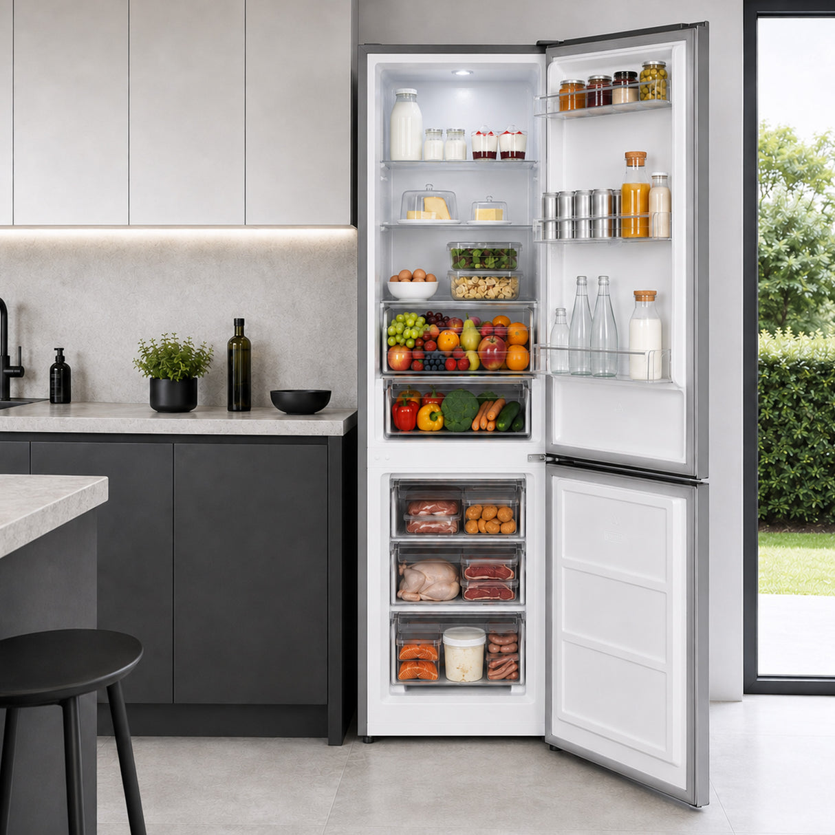 Heinner HC-HM313XWDE++ Koel-vriescombinatie met Waterdispenser – 313 L – Energieklasse E – Elektronische Bediening met Instelbare Thermostaat – LED-verlichting – Omkeerbare Deur – 5 Jaar Garantie