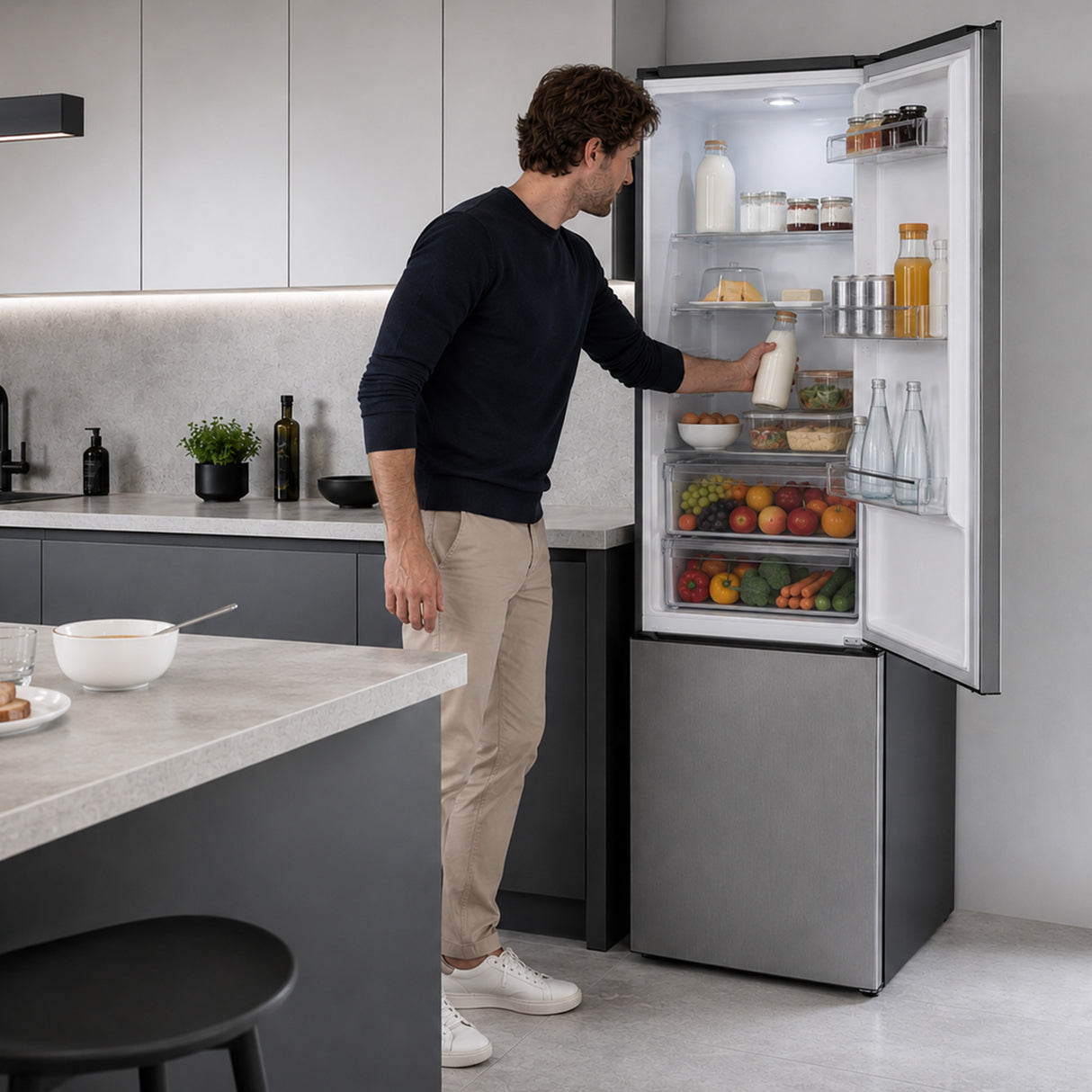 Heinner HC-HM313XWDE++ Koel-vriescombinatie met Waterdispenser – 313 L – Energieklasse E – Elektronische Bediening met Instelbare Thermostaat – LED-verlichting – Omkeerbare Deur – 5 Jaar Garantie