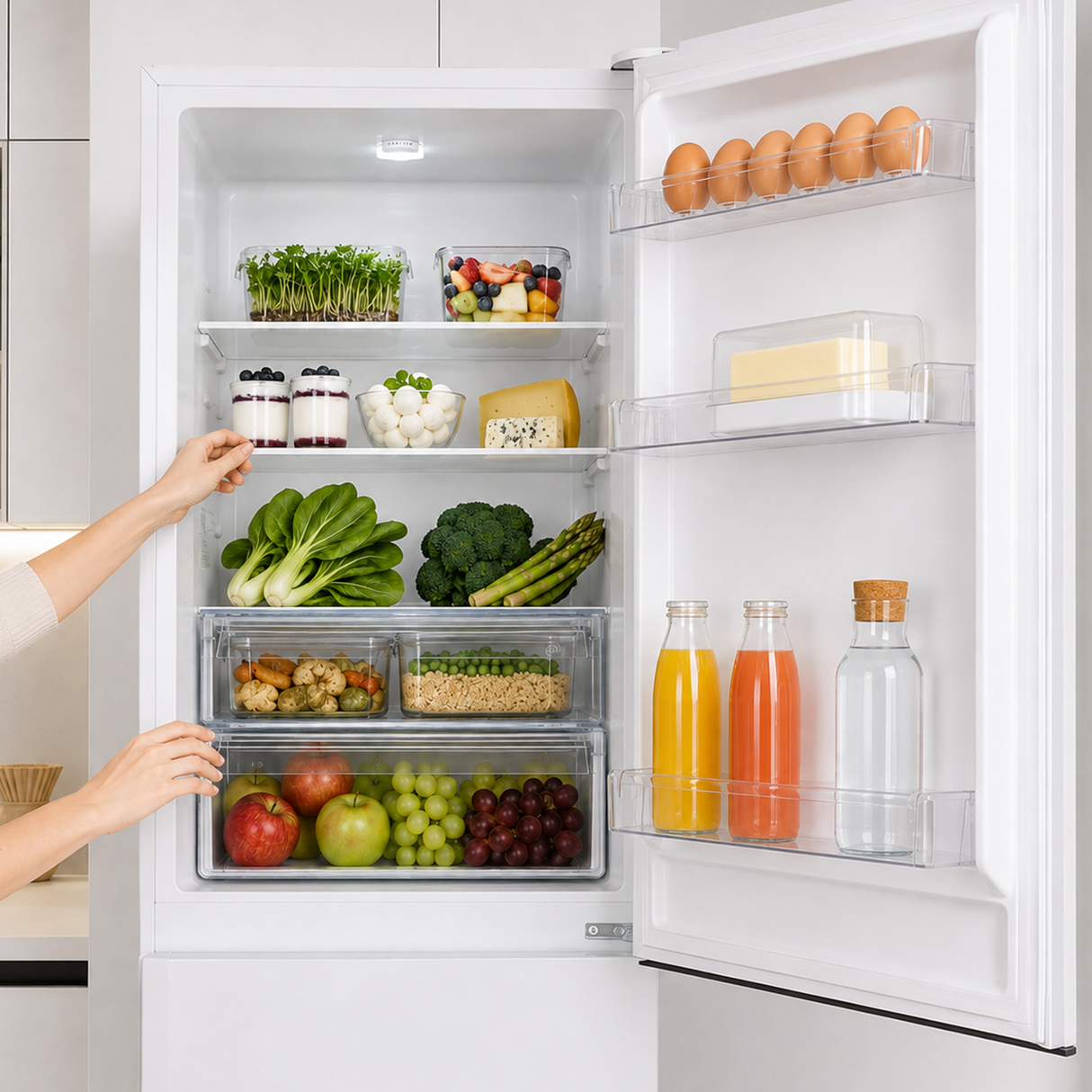 Frigo congélateur Heinner HC-HM315E++ – 315 L – Classe énergétique E – Commande électronique avec Thermostat réglable – Éclairage LED – Porte réversible – Blanc – 5 ans de garantie