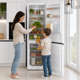 Frigo congélateur Heinner HC-HM315E++ – 315 L – Classe énergétique E – Commande électronique avec Thermostat réglable – Éclairage LED – Porte réversible – Blanc – 5 ans de garantie