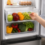 Frigo congélateur Heinner HC-HM315XE++ – 315 L – Classe énergétique E – Thermostat réglable – Éclairage LED – Porte réversible – inox – 5 Ans de garantie