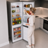 Frigo congélateur Heinner HC-HM315XE++ – 315 L – Classe énergétique E – Thermostat réglable – Éclairage LED – Porte réversible – inox – 5 Ans de garantie