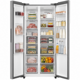Frigo américain side-by-side Heinner HSBS-M460NFINVXE++ – 460 L – Total No Frost – compresseur inverter – Classe énergétique E – Commande tactile – Super Cooling – Super Freeze – alarme porte ouverte – Sécurité enfant – inox – 5 ans de garantie