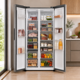 Frigo américain side-by-side Heinner HSBS-M460NFINVXE++ – 460 L – Total No Frost – compresseur inverter – Classe énergétique E – Commande tactile – Super Cooling – Super Freeze – alarme porte ouverte – Sécurité enfant – inox – 5 ans de garantie