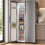 Frigo américain side-by-side Heinner HSBS-M460NFINVXE++ – 460 L – Total No Frost – compresseur inverter – Classe énergétique E – Commande tactile – Super Cooling – Super Freeze – alarme porte ouverte – Sécurité enfant – inox – 5 ans de garantie