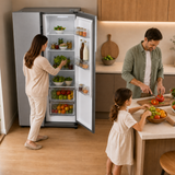Frigo américain side-by-side Heinner HSBS-M460NFINVXE++ – 460 L – Total No Frost – compresseur inverter – Classe énergétique E – Commande tactile – Super Cooling – Super Freeze – alarme porte ouverte – Sécurité enfant – inox – 5 ans de garantie