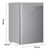Frigo table top avec compartiment congélateur Heinner HF-HM109SE++ – 109 L – Classe énergétique E – Thermostat réglable – Éclairage LED – Porte réversible – Argent – 5 Ans de garantie