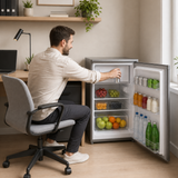 Frigo table top avec compartiment congélateur Heinner HF-HM109SE++ – 109 L – Classe énergétique E – Thermostat réglable – Éclairage LED – Porte réversible – Argent – 5 Ans de garantie