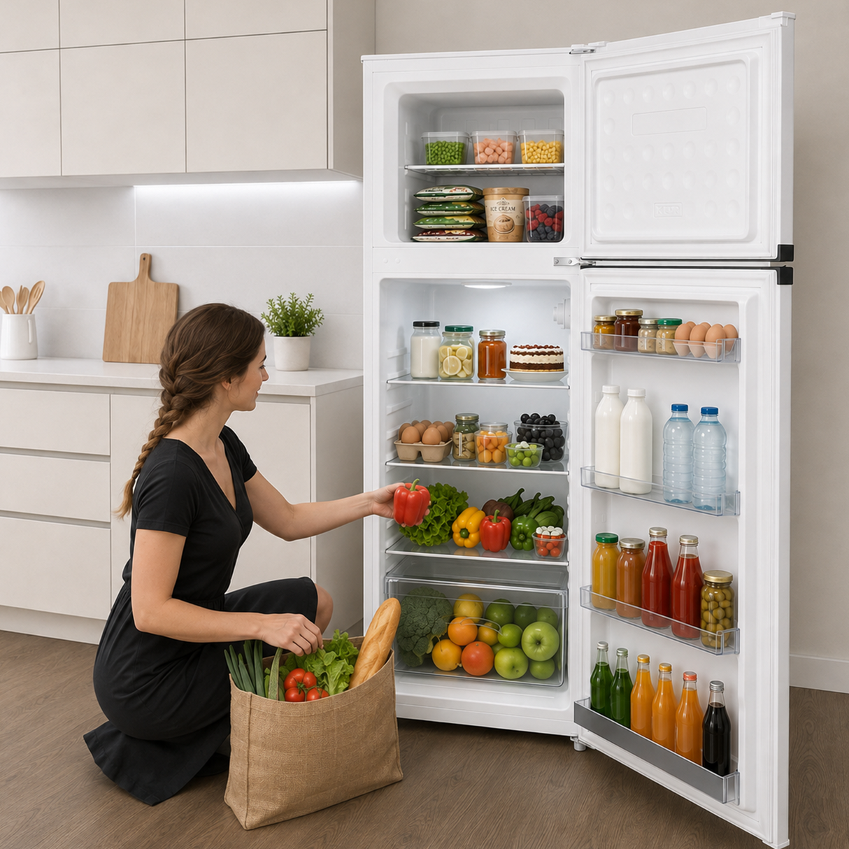 Frigo avec compartiment congélateur Heinner HF-HM248INVE++ – 248 L – compresseur inverter – Classe énergétique E – Thermostat réglable – Éclairage LED – Blanc – 5 ans de garantie