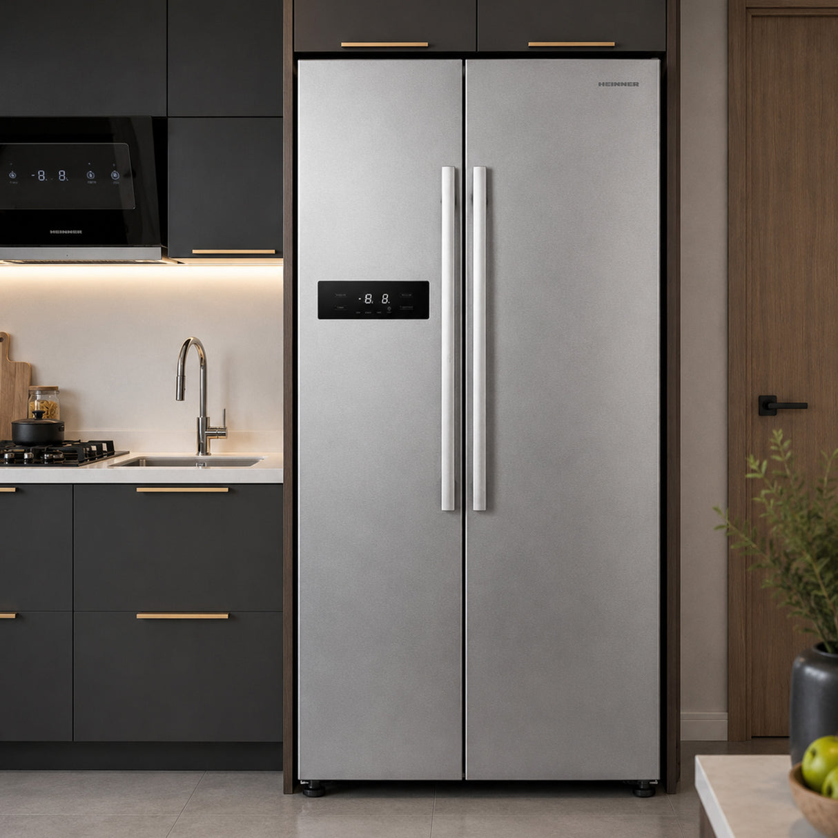 Frigo américain Heinner HSBS-M548NFINVXE – 548 litres – No Frost – inverter – classe énergétique E – inox