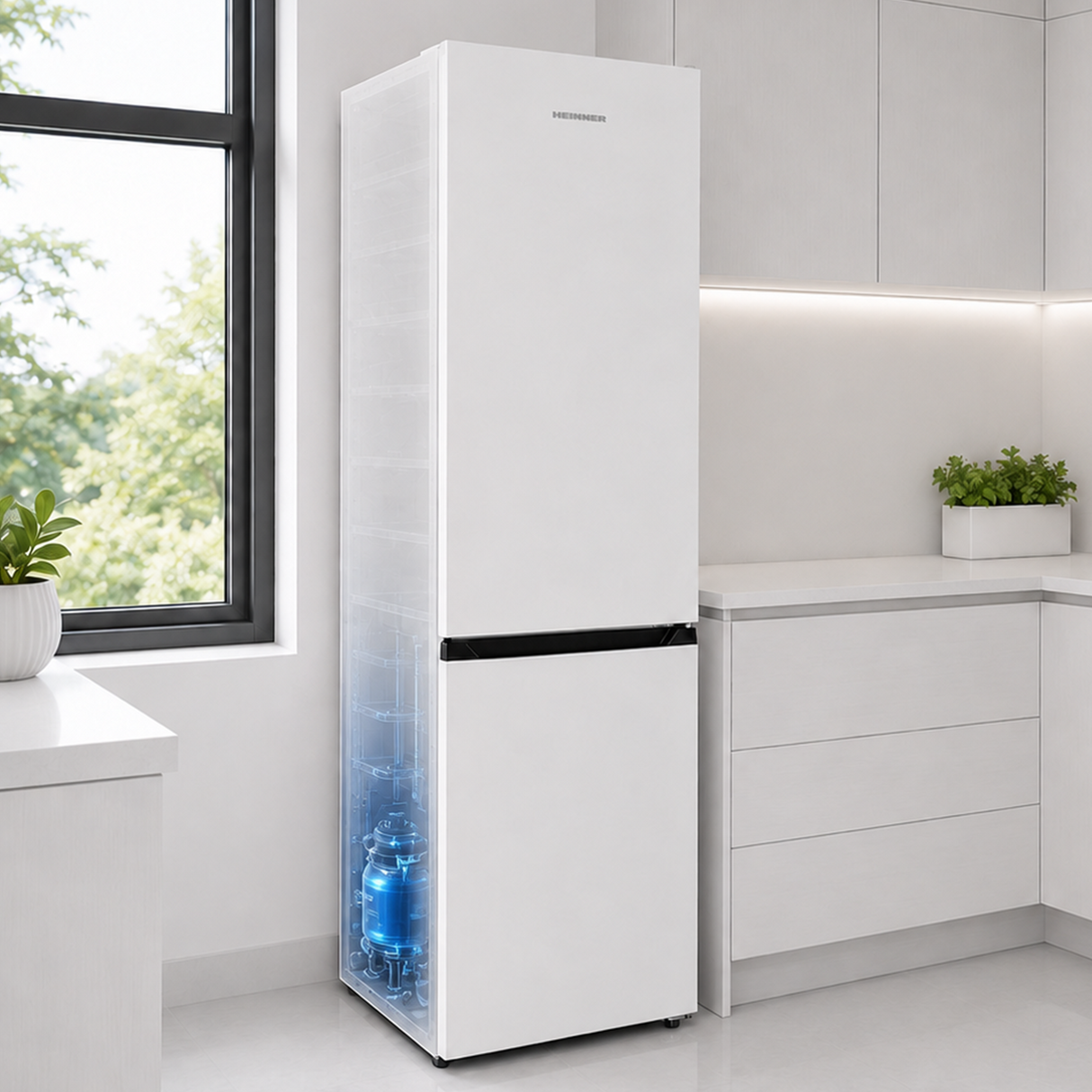Frigo congélateur Heinner HCNF-HM253INVD – 253 L – Total No Frost – compresseur inverter – Classe énergétique D – Commande électronique avec Thermostat réglable – Éclairage LED – Blanc – 5 ans de garantie