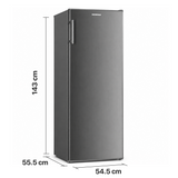 Frigo Heinner HF-HM242XE++ – 242 L – Classe énergétique E – Thermostat réglable – Éclairage LED – 4 clayettes en verre – Porte réversible – inox – 5 ans de garantie