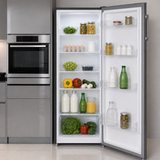 Frigo Heinner HF-HM242XE++ – 242 L – Classe énergétique E – Thermostat réglable – Éclairage LED – 4 clayettes en verre – Porte réversible – inox – 5 ans de garantie