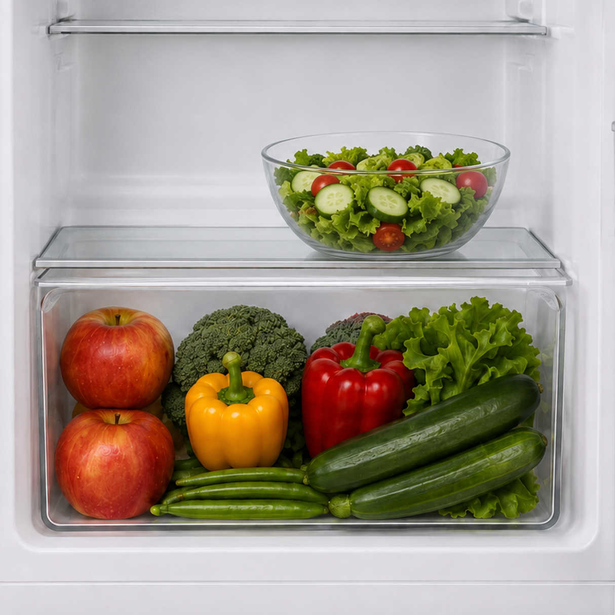 Frigo Heinner HF-HM242XE++ – 242 L – Classe énergétique E – Thermostat réglable – Éclairage LED – 4 clayettes en verre – Porte réversible – inox – 5 ans de garantie