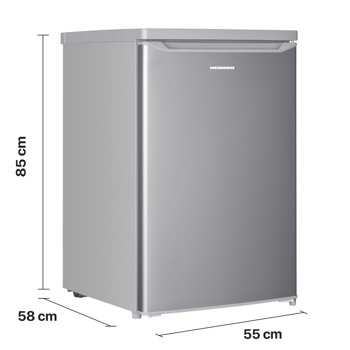 Frigo table top Heinner HF-HM127SE++ – 127 L – Thermostat réglable – Éclairage LED – Automatique Dégivrage – Porte réversible – Argent – 5 Ans de garantie