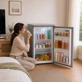 Frigo table top Heinner HF-HM127SE++ – 127 L – Thermostat réglable – Éclairage LED – Automatique Dégivrage – Porte réversible – Argent – 5 Ans de garantie
