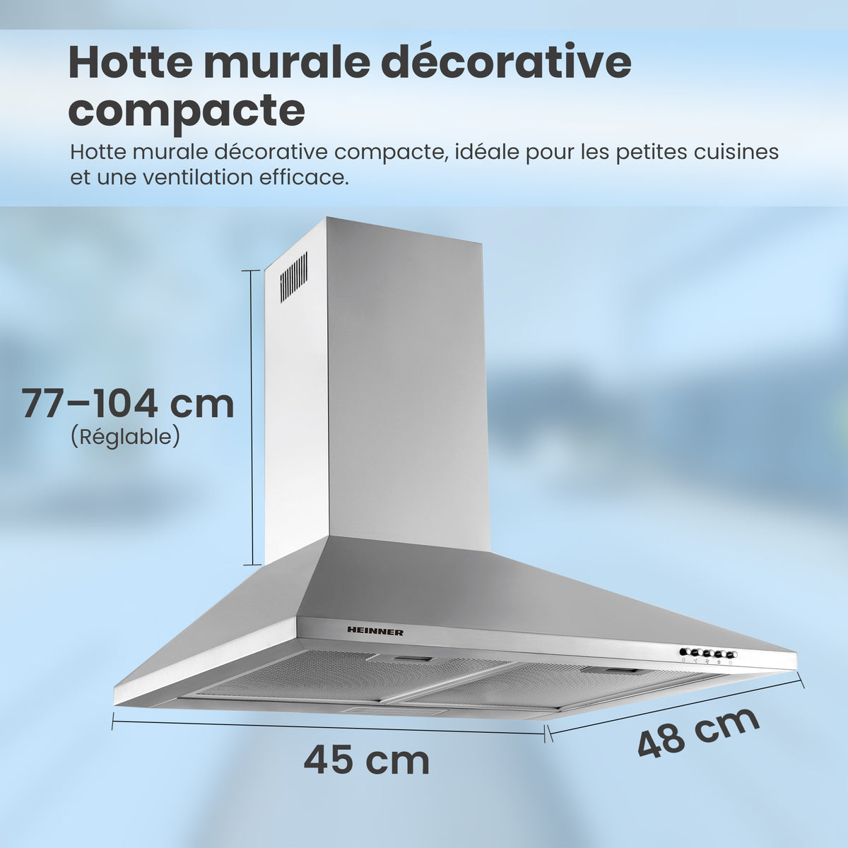 Heinner DCH-450X afzuigkap – wandschouw – 60 cm – 3 snelheden – RVS – foto 5