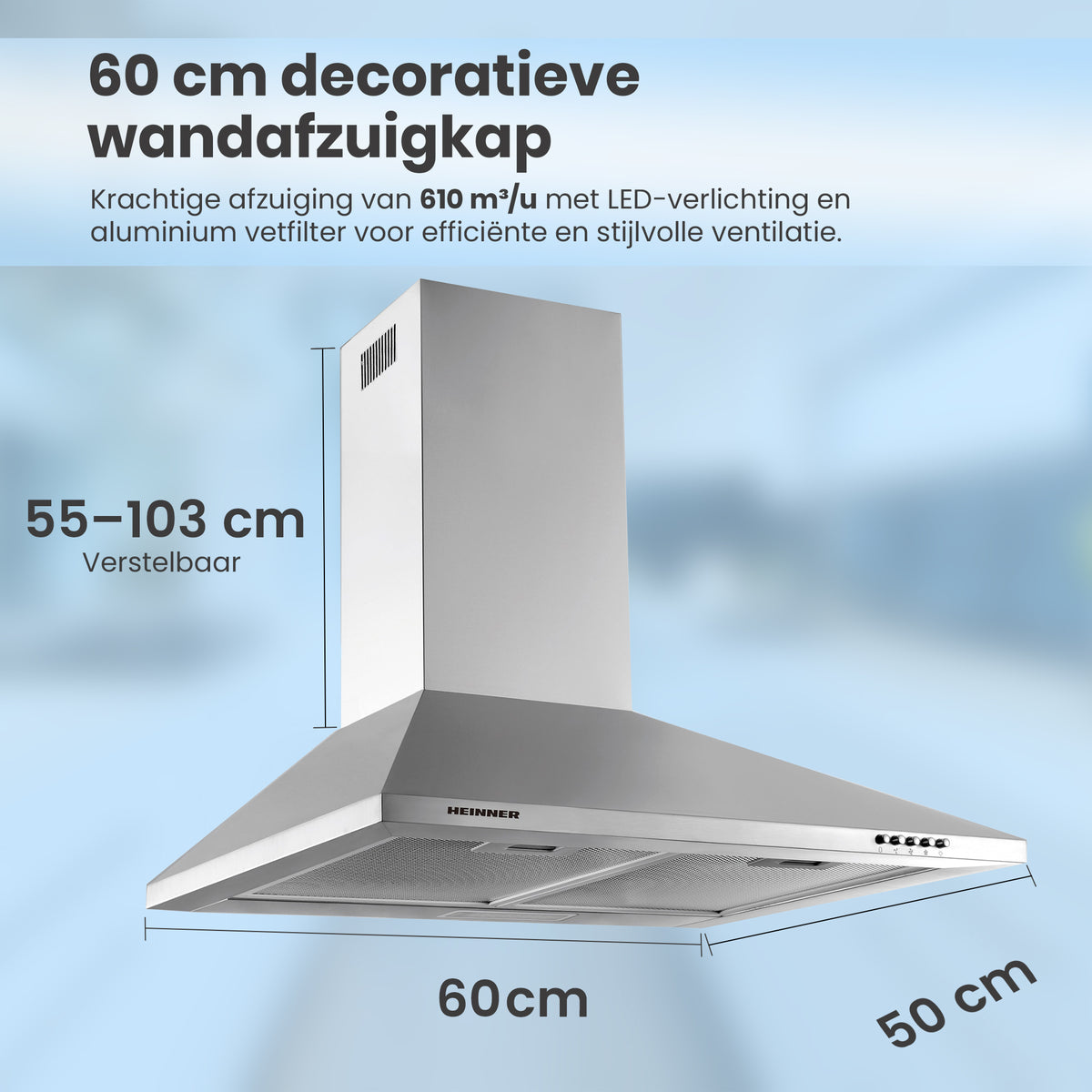 Heinner DCH-650GX afzuigkap – wandschouw – 60 cm – 3 snelheden – foto 5