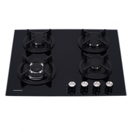 Heinner HBH-S584WI-GBK Inbouw Gaskookplaat 59 cm – 4 Branders inclusief Wok – Gietijzeren Pannensteunen – Elektrische Ontsteking