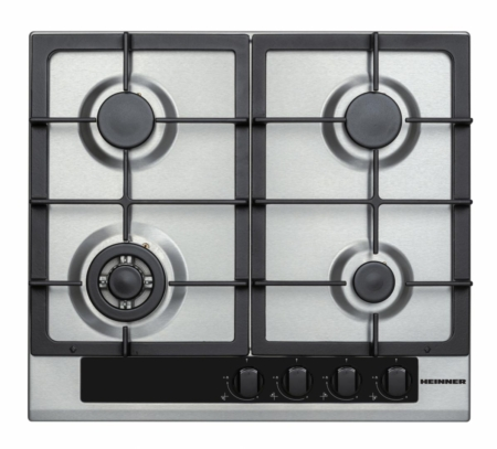 Heinner HBH-V4IWFFCIX Inbouw Gaskookplaat 59 cm – 4 Branders inclusief Wok – Gietijzeren Pannensteunen – One‑Touch Ontsteking