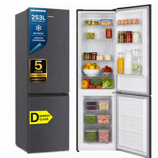 Heinner HCNF-HM253INVDGD Koel-vriescombinatie – 253 L – Total No Frost – Inverter Compressor – Energieklasse D – Elektronische Bediening met Instelbare Thermostaat – LED-verlichting – Antraciet – 5 Jaar Garantie