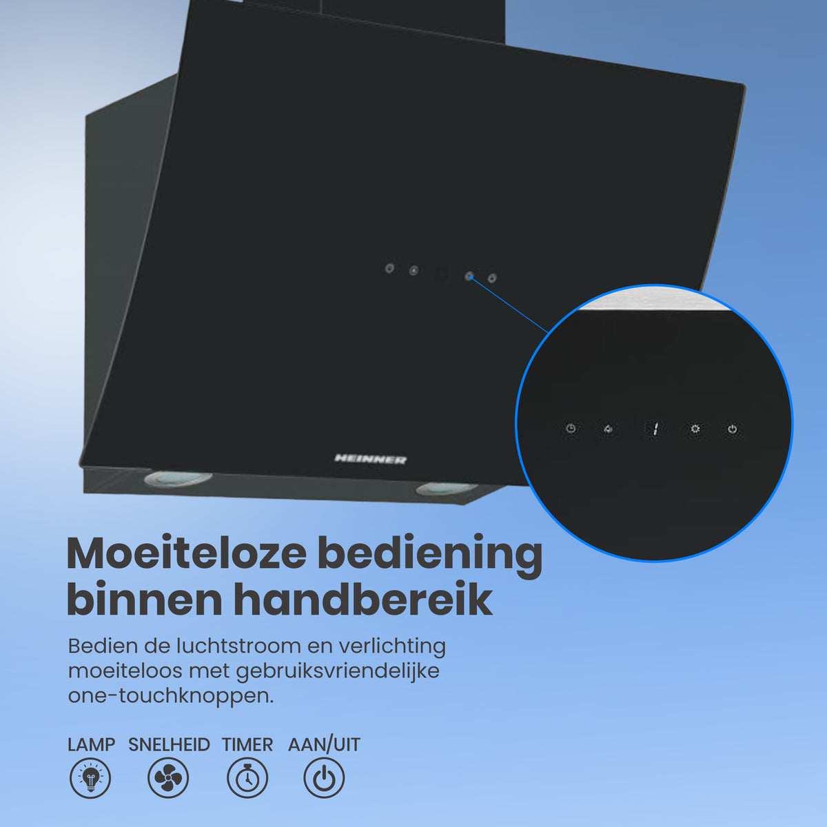 Heinner afzuigkap HDCH-6060RGBK – 60 cm – 3 snelheden – touch bediening – zwart – foto 3