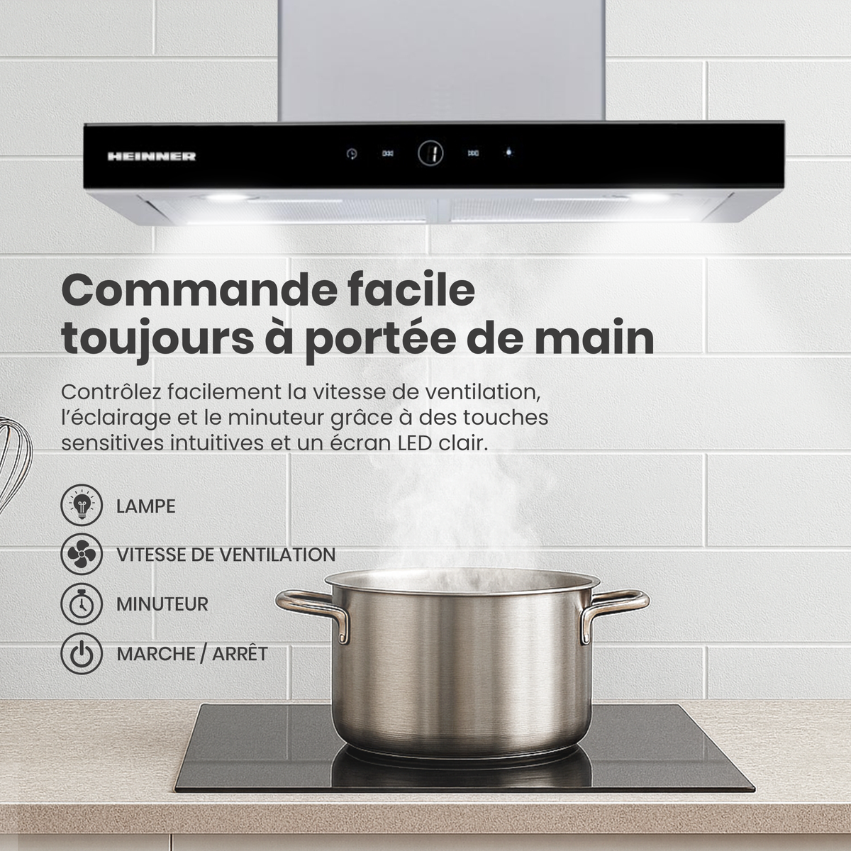Heinner afzuigkap HDCH-F4560TIX – 60 cm – 3 snelheden – touch bediening – foto 3