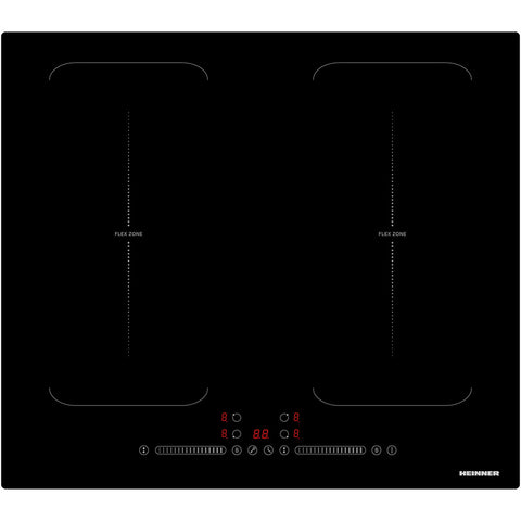 Heinner HBMI-M4ZB2FXTC inductiekookplaat met twee kookzones en flex zones, touchslider besturingselementen met digitale 